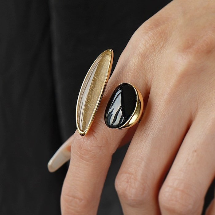 Bold Minimalist Gold Rutilated Quartz Ring - Glow and Vital