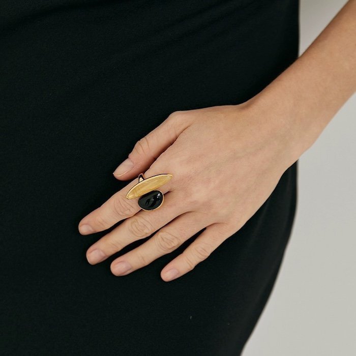 Bold Minimalist Gold Rutilated Quartz Ring - Glow and Vital