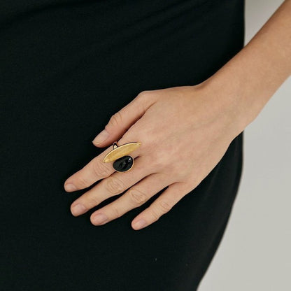 Bold Minimalist Gold Rutilated Quartz Ring - Glow and Vital