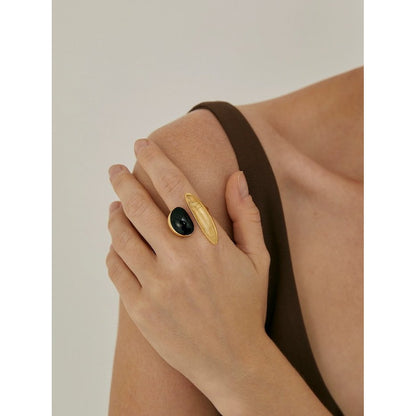 Bold Minimalist Gold Rutilated Quartz Ring - Glow and Vital