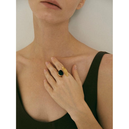 Bold Minimalist Gold Rutilated Quartz Ring - Glow and Vital