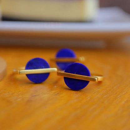 Goud vermeil minimalistische ronde edelsteen ring - verstelbaar - Lapis Lazuli - Glow and Vital