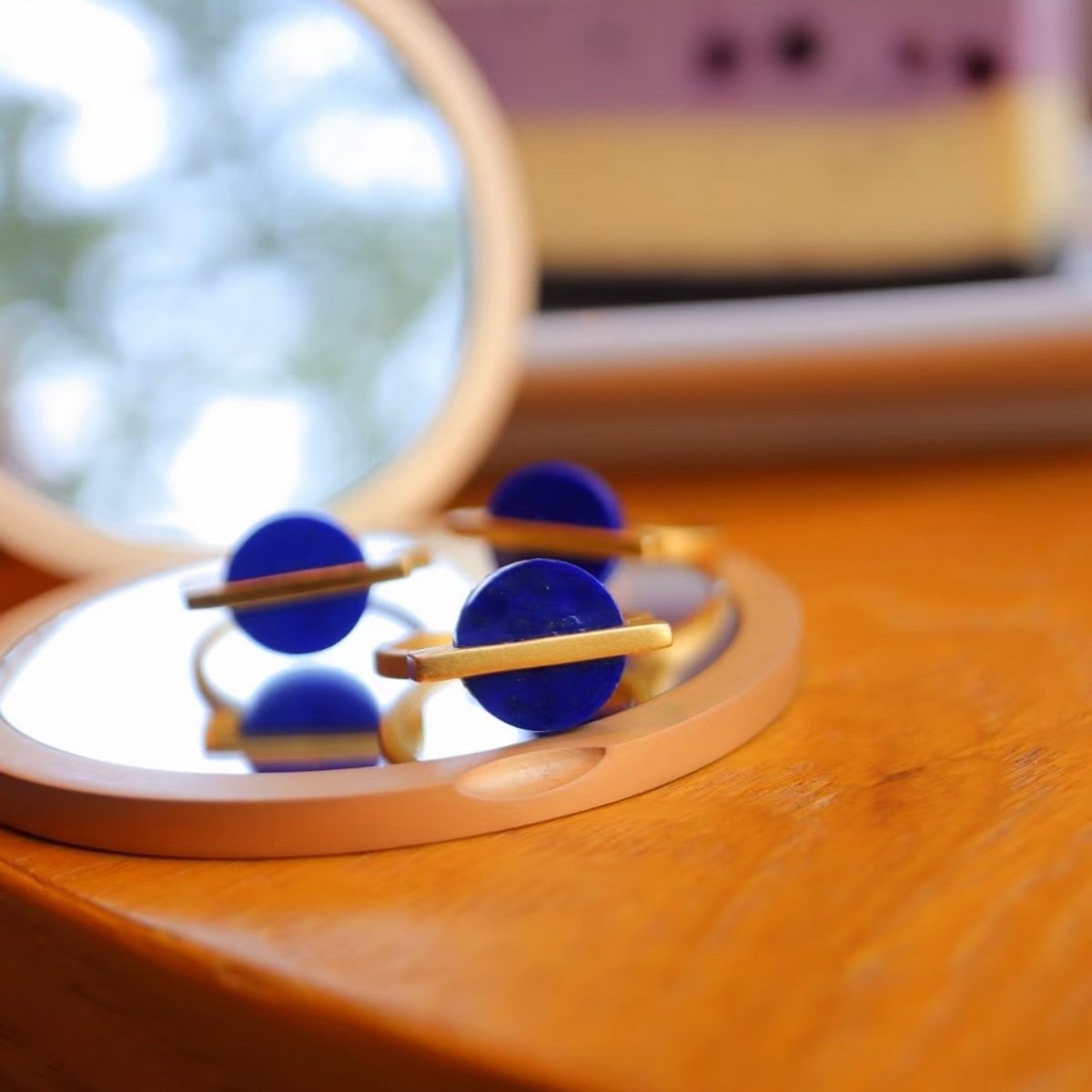 Goud vermeil minimalistische ronde edelsteen ring - verstelbaar - Lapis Lazuli - Glow and Vital