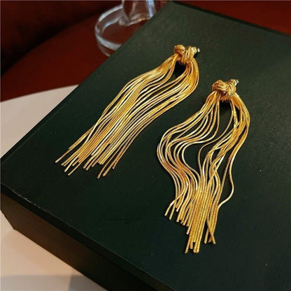 Modern Vintage Knot Tassels Longline Earrings - Glow and Vital