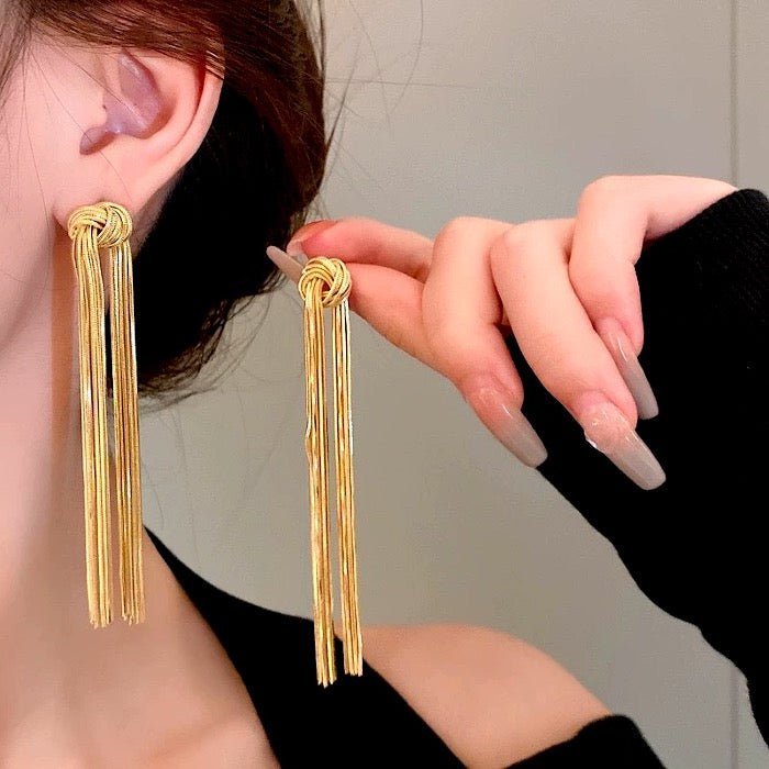 Modern Vintage Knot Tassels Longline Earrings - Glow and Vital