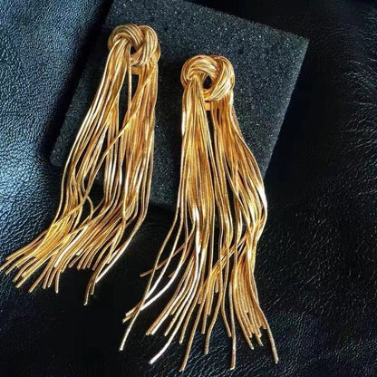 Modern Vintage Knot Tassels Longline Earrings - Glow and Vital