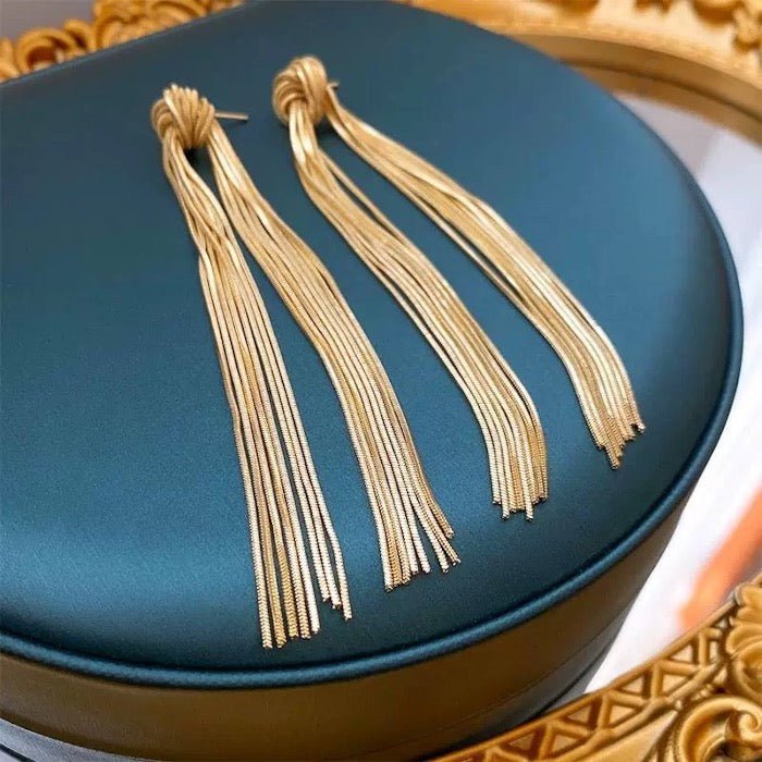 Modern Vintage Knot Tassels Longline Earrings - Glow and Vital