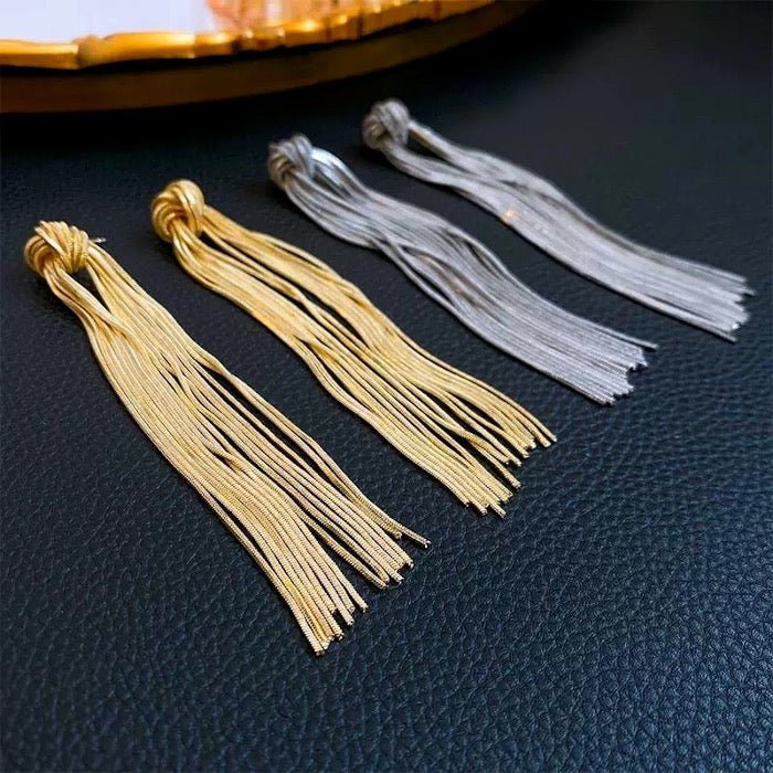 Modern Vintage Knot Tassels Longline Earrings - Glow and Vital