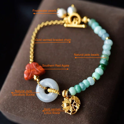 Natural Jade and Southern Red Agate Goodluck Bracelet - Gold vermeil - AAAA Quality - Glow and Vital