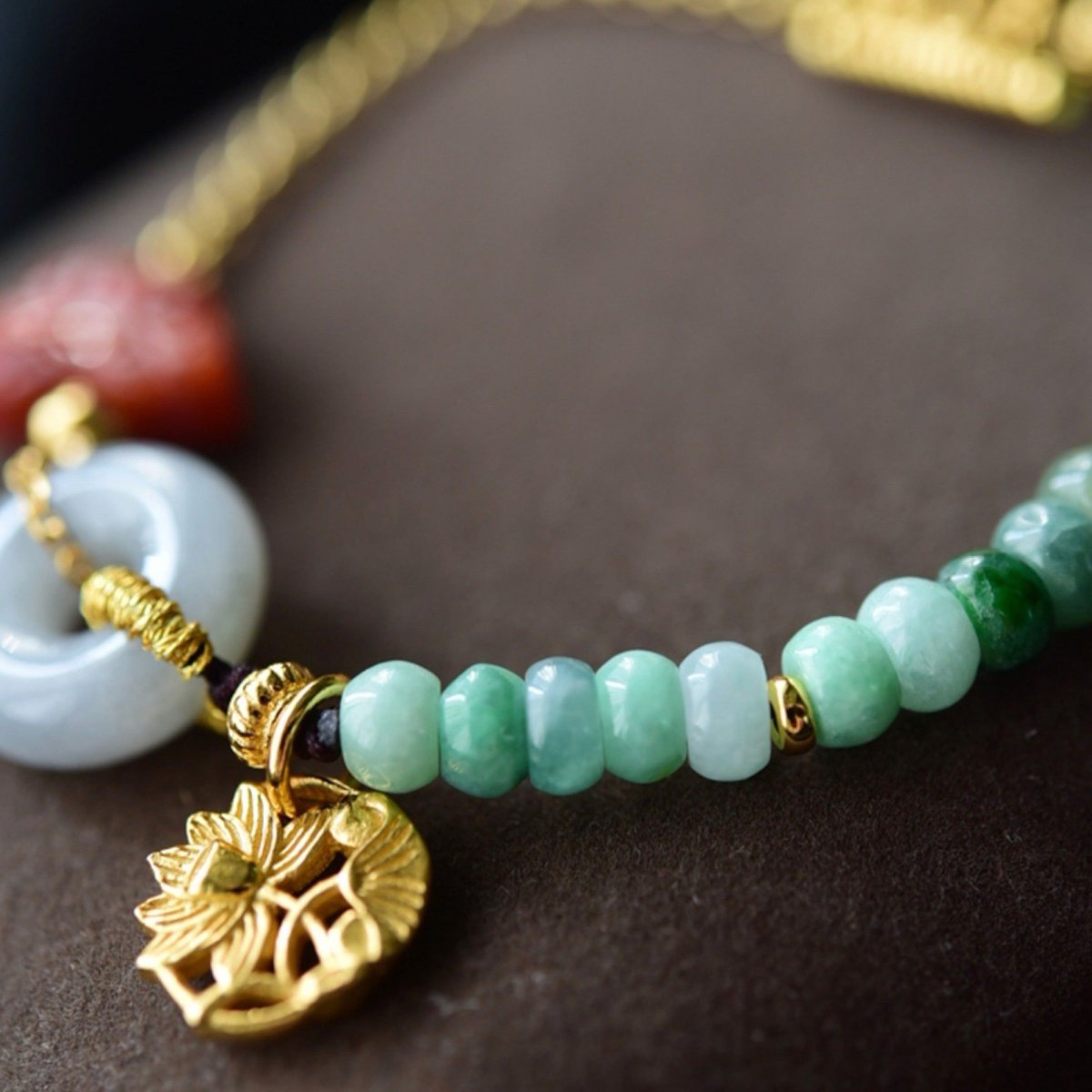 Natural Jade and Southern Red Agate Goodluck Bracelet - Gold vermeil - AAAA Quality - Glow and Vital