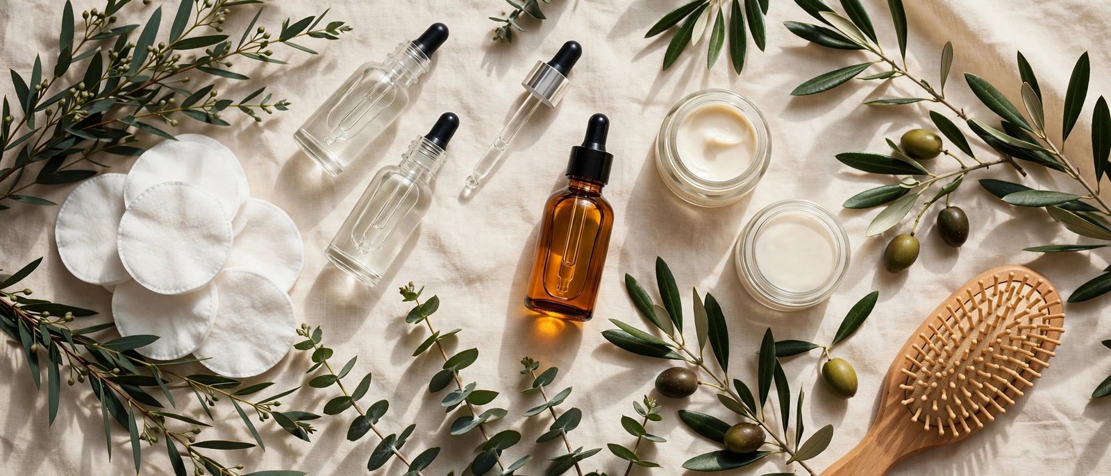 Glow & Vital — beauty and hair care essentials flat lay